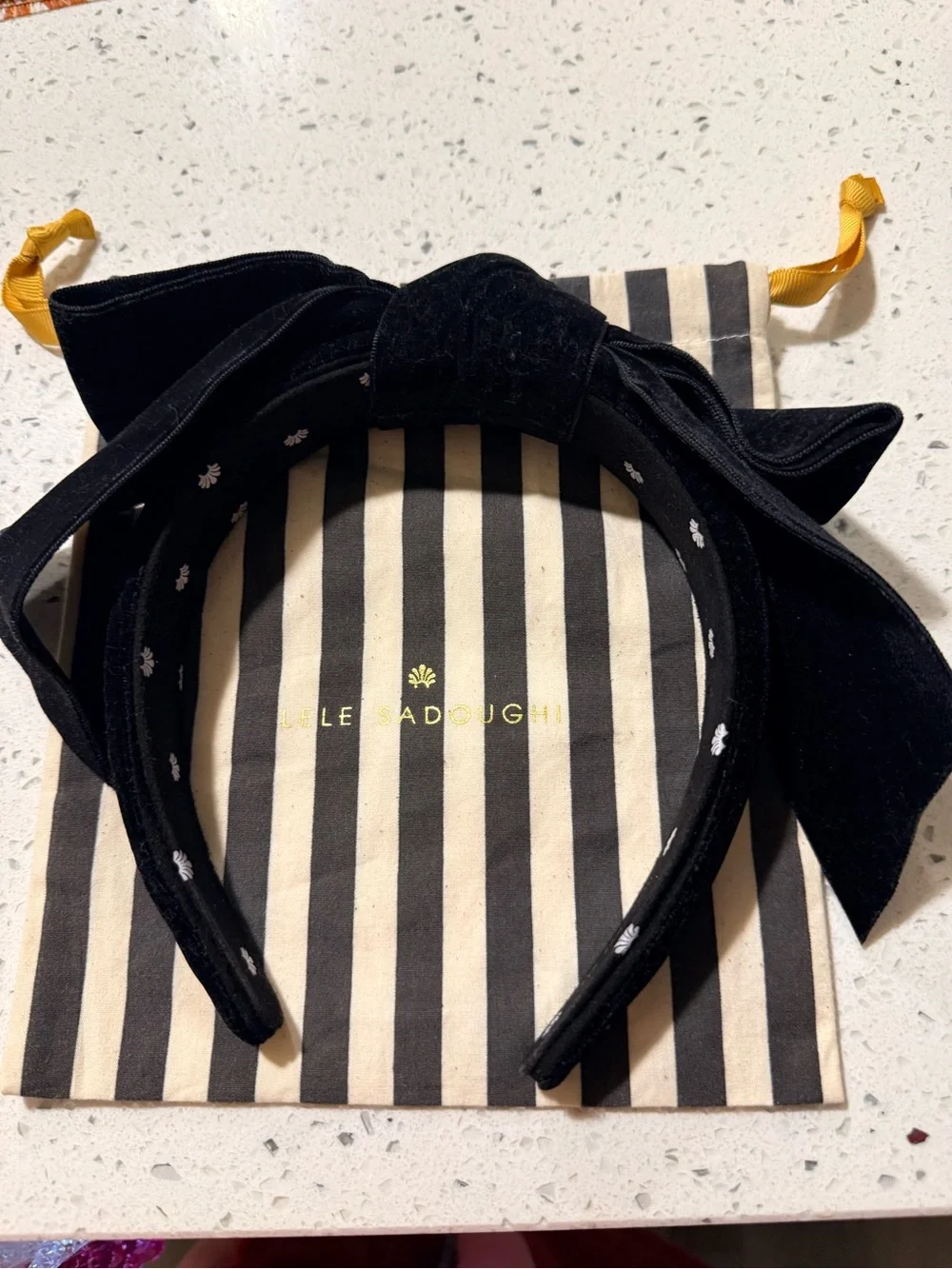 Lele Sadoughi Black Velvet Bow Headband with Pouch